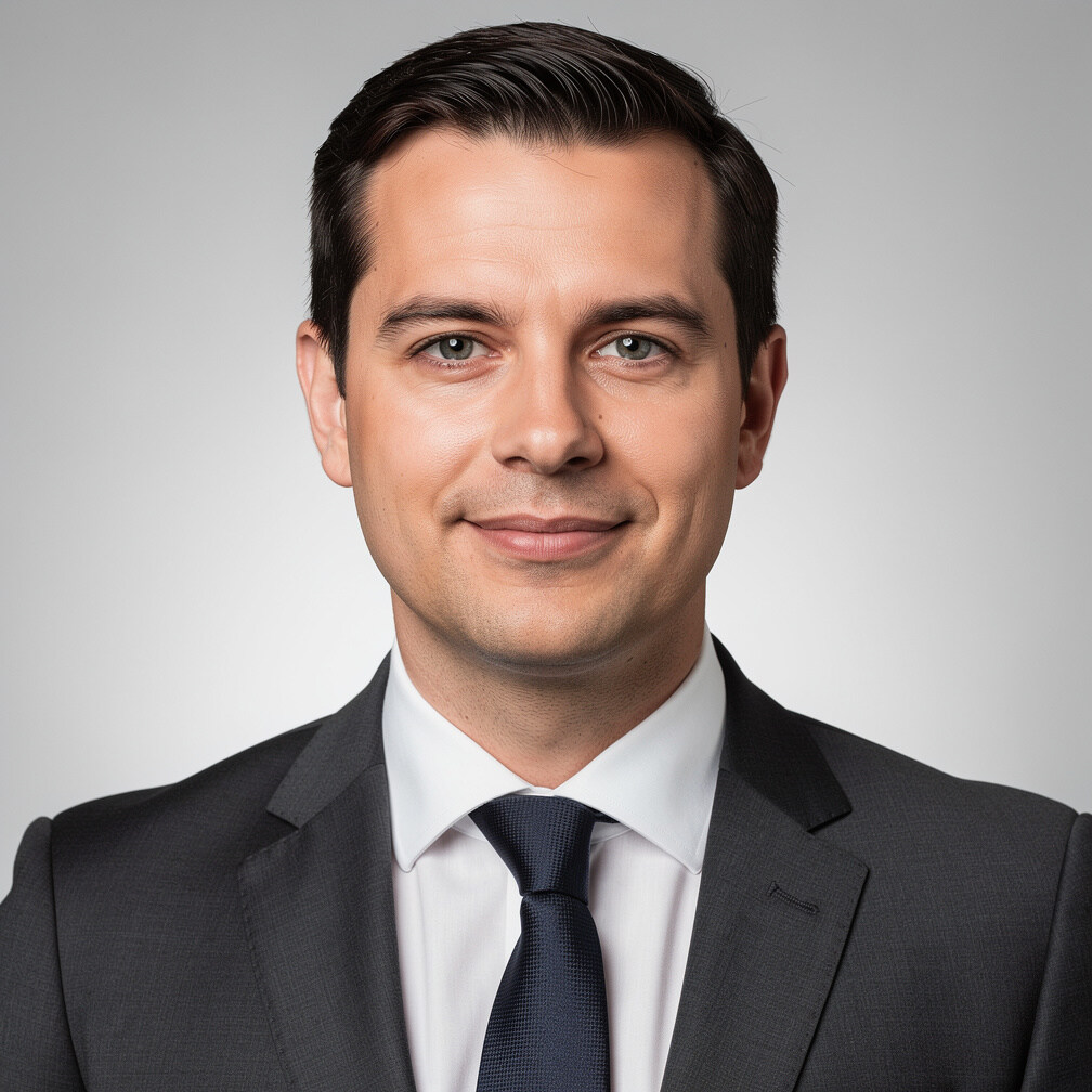 Studio portrait of a Belgian businessman in a suit